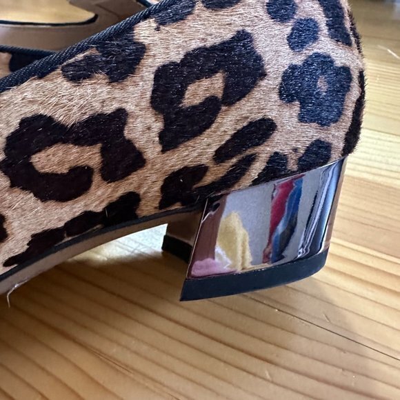 Franco Sarto shoes women 6M Vianna Cow Fur metallic block heel leopard pointy - Picture 9 of 9